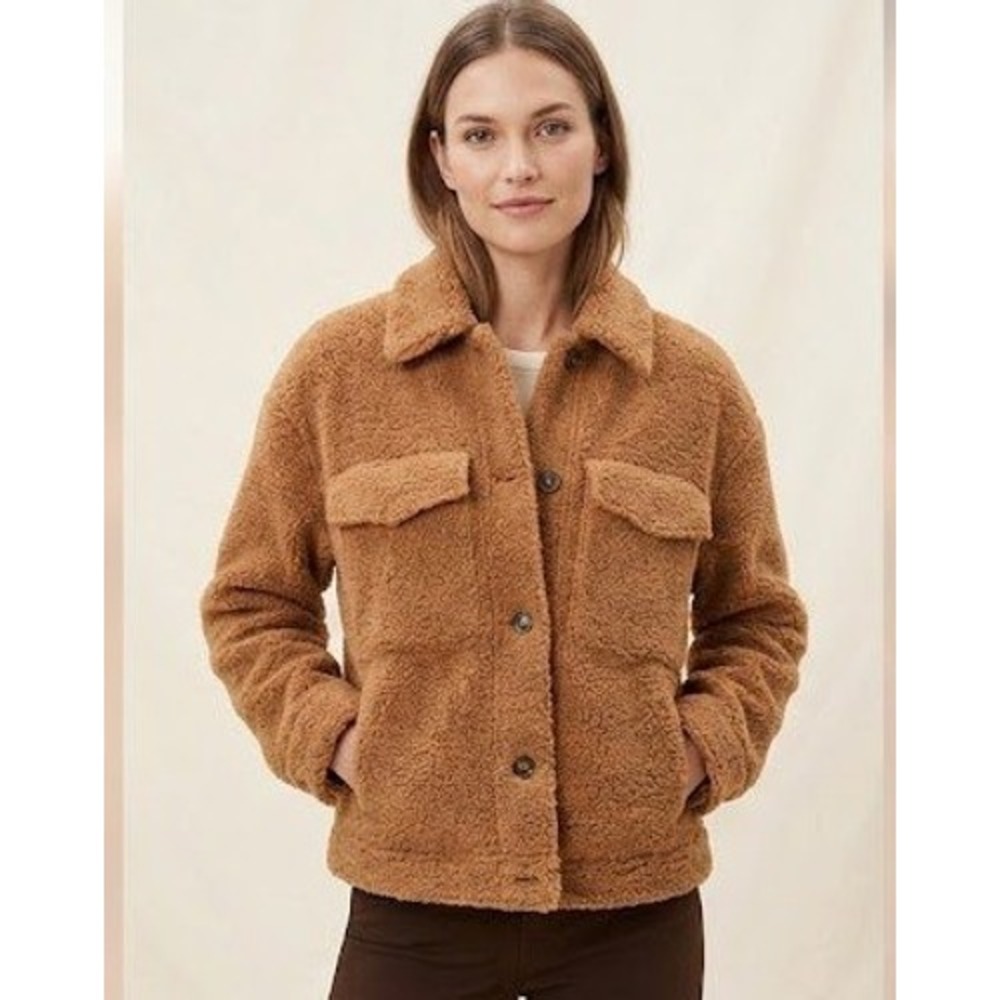 Banana Republic Caramel Brown Sherpa Teddy Trucker Jacket Small S Shacket Coat